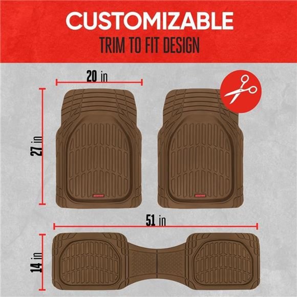 FlexTough Floor Mats for Cars, Brown Deep Dish All-Weather Car Mats, Waterproof - Picture 4 of 6